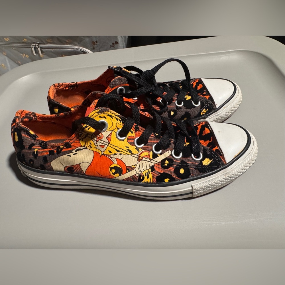 Converse Cheetara Thundercats Graphic Sneakers shoes black Orange size women 8